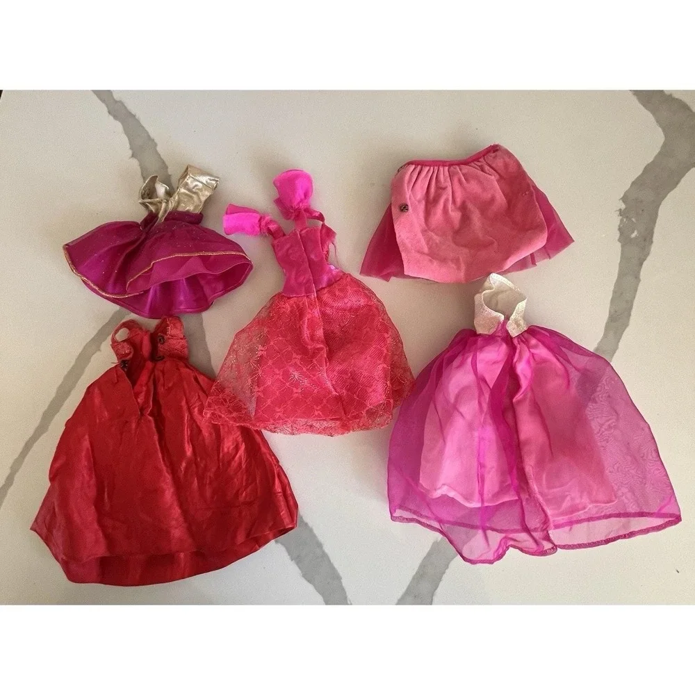 Clone Dresses & Skirt For Barbie Lot Of 5 No Labels Pink Red TLC - Picture 2 of 5
